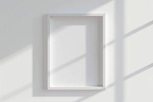 AI generated Minimalistic square white floating frame mockup with empty space for art. photo