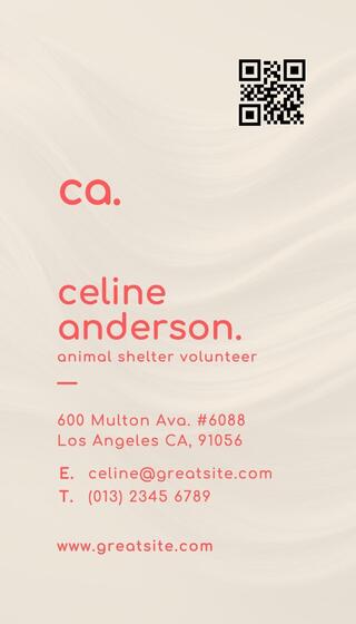 Red Beige Minimalist Animal Volunteer Business Card Vertical