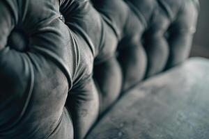 AI generated Close up of classic velour sofa with gray fabric upholstery. photo