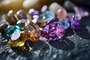 AI generated Collection of Natural Sapphire and Amethyst Gemstones photo