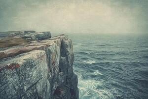 AI generated Vintage ocean shore with mist and fog  textured image. photo