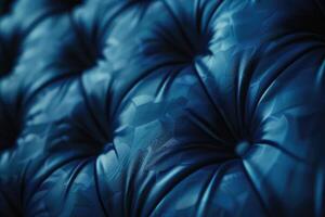 ai generado borroso oscuro azul sofá con terciopelo espalda cerca arriba espacio para texto. foto