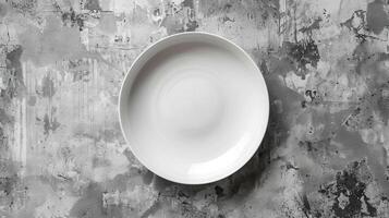 AI generated Empty plate on cement background. Top view with clipping path photo