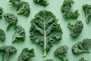 AI generated Creative layout made of kale. Flat lay. Food concept. photo