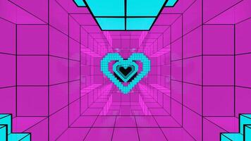 Cyan and Pink Pixel Heart Tunnel Background VJ Loop video