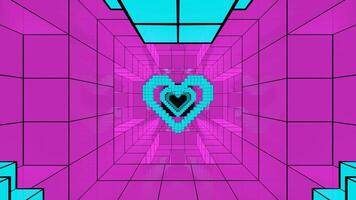 cyan und Rosa Pixel Herz Tunnel Hintergrund vj Schleife video