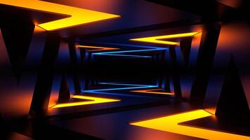 Blue and Orange Corridor of Neon Curve Lines Background VJ Loop video