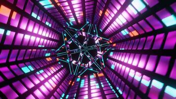 Pink with Cyan and Orange Sci-Fi Neon Glow Hexagonal Tunnel video