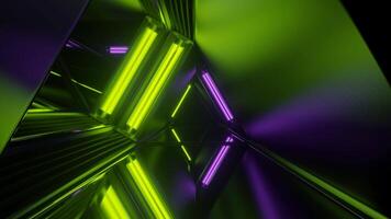 Purple and Lime Neon Glow Mirror Triangular Tunnel Background VJ Loop video