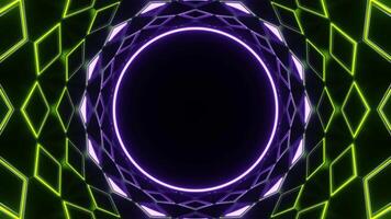 Purple and Lime Neon Circle in Mirror Tunnel Background VJ Loop video