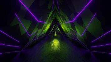 limoen en Purper driehoekig neon gloed tunnel achtergrond vj lus video