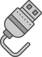 USB línea lleno escala de grises icono vector