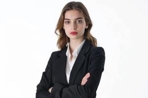 ai generado confidente joven caucásico mujer de negocios CEO en formal tener puesto. foto