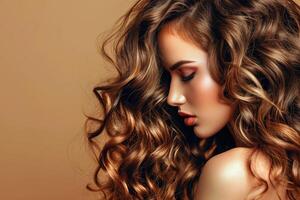 AI generated Beautiful woman with long shiny wavy hair photo