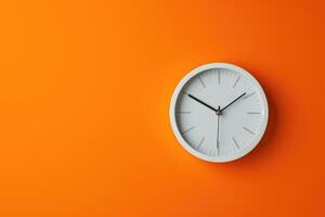 ai generado mínimo blanco reloj en naranja antecedentes limitado hora oferta en línea anuncio foto