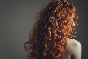 AI generated Beautiful girl with luxurious curly long hair, back view. photo