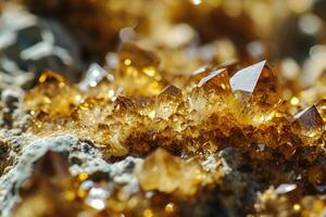 AI generated Golden crystal mineral stone with seamless background. photo