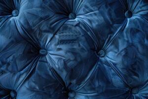 AI generated luxury seamless background of velvet blue fabric on upholstered furniture photo