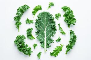 AI generated Creative layout made of kale. Flat lay. Food concept. photo