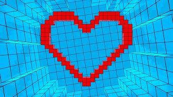 Red and Cyan Pixel Heart Background VJ Loop video