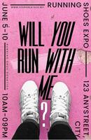 Running Shoes Expo Event Poster Template in Pink and Black Theme