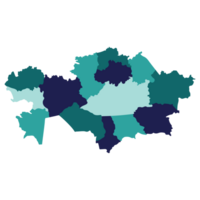 Kazakhstan map. Map of Kazakhstan in administrative provinces in multicolor png