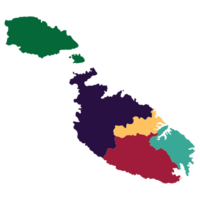 Malta map. Map of Malta in five main regions in multicolor png