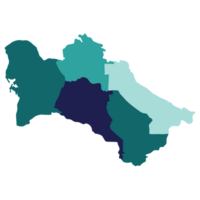 Turkmenistan map. Map of Turkmenistan in administrative provinces in multicolor png