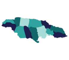 Jamaica map. Map of Jamaica in administrative provinces in multicolor png