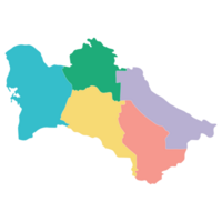 Turkmenistan map. Map of Turkmenistan in administrative provinces in multicolor png