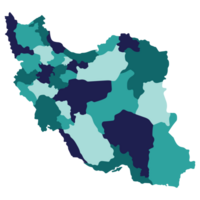 Iran map. Map of Iran in administrative provinces in multicolor png