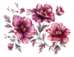 AI generated Elegant embroidered flowers in purple and orange on transparent background - stock png. png