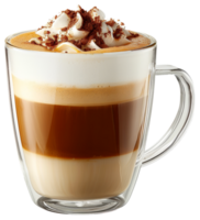 ai generato caffè con frustato crema e caramello pioggerella su trasparente sfondo - azione png. png