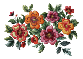 AI generated Exquisite botanical embroidery art with colorful flowers on transparent background - stock png. png