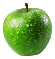 AI generated Fresh green apple with water drops on transparent background - stock png. png