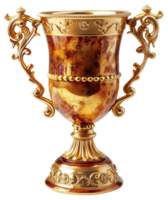 ai generado florido dorado trofeo con intrincado diseño en transparente antecedentes - valores png. png