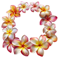 ai generado plumeria flor lei con amarillo y rosado gradientes en transparente antecedentes - valores png. png