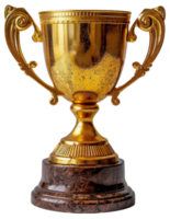 AI generated Ornate golden trophy with intricate design on transparent background - stock png. png