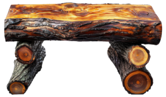 AI generated Handmade log bench with rich wood grain on transparent background - stock png. png