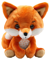AI generated Orange fox plush toy with big eyes sitting on transparent background - stock png. png