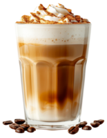 ai genererad skiktad cappuccino med kaffe bönor och kakao på transparent bakgrund - stock png. png