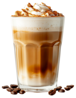 ai gerado em camadas cappuccino com café feijões e cacau em transparente fundo - estoque png. png