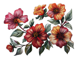 AI generated Traditional floral embroidery design with red flowers on transparent background - stock png. png