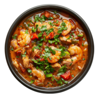 AI generated Spicy shrimp stir-fry with vegetables in a savory sauce on transparent background - stock png. png