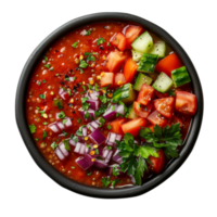 AI generated Spicy tomato vegetable soup gazpacho with fresh herbs and pepper seasoning on transparent background - stock png. png