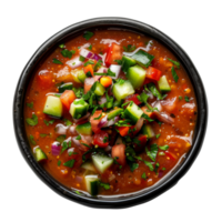 AI generated Spicy tomato vegetable soup gazpacho with fresh herbs and pepper seasoning on transparent background - stock png. png