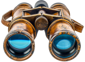 AI generated Vintage weathered binoculars with leather detailing on transparent background - stock png. png