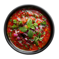 AI generated Vibrant beetroot soup with fresh dill and chopped vegetables on transparent background - stock png. png