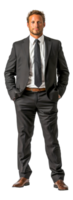 AI generated Confident businessman in gray suit on transparent background - stock png. png