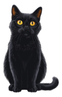 AI generated Black cat with striking yellow eyes on transparent background - stock png. png